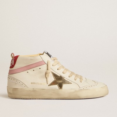 Golden Goose Bio-based Mid Star LTD Sneakers With Gold Leather Star And Pink Flash GWF00122.F005214.11669