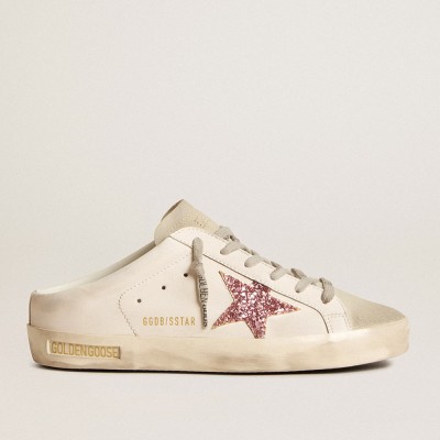 Golden Goose Bio-based Super-Star Sneakers Sabot With Pink Glitter Star And Suede Toe GWF00110.F005887.10386