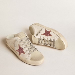 Golden Goose Bio-based Super-Star Sneakers Sabot With Pink Glitter Star And Suede Toe GWF00110.F005887.10386