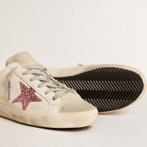 Golden Goose Bio-based Super-Star Sneakers Sabot With Pink Glitter Star And Suede Toe GWF00110.F005887.10386