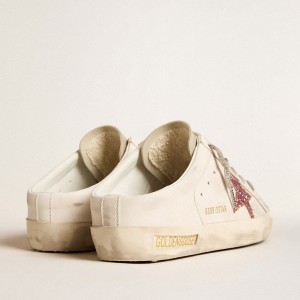 Golden Goose Bio-based Super-Star Sneakers Sabot With Pink Glitter Star And Suede Toe GWF00110.F005887.10386