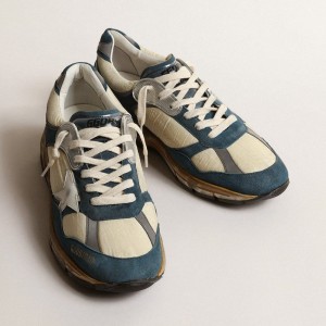 Golden Goose Dad-Star Sneakers In Petrol-blue Suede With White Leather Star GMF00199.F004072.82143