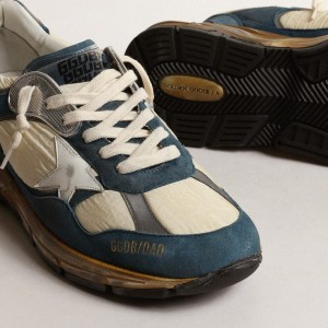 Golden Goose Dad-Star Sneakers In Petrol-blue Suede With White Leather Star GMF00199.F004072.82143