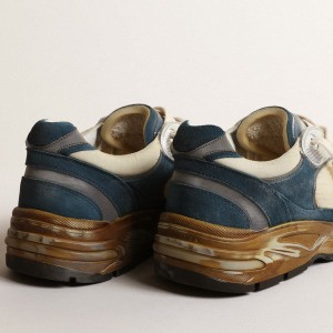 Golden Goose Dad-Star Sneakers In Petrol-blue Suede With White Leather Star GMF00199.F004072.82143