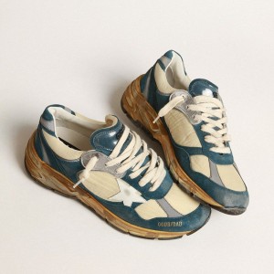 Golden Goose Dad-Star Sneakers In Petrol-blue Suede With White Leather Star GWF00199.F004072.82143