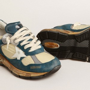 Golden Goose Dad-Star Sneakers In Petrol-blue Suede With White Leather Star GWF00199.F004072.82143