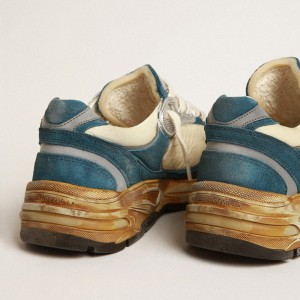 Golden Goose Dad-Star Sneakers In Petrol-blue Suede With White Leather Star GWF00199.F004072.82143