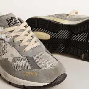 Golden Goose Dad-Star Sneakers In Suede And Silver Mesh With White Leather Star And Heel Tab GWF00558.F004944.60379