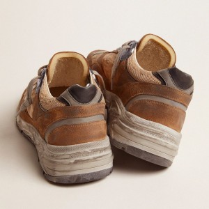 Golden Goose Dad-Star Sneakers In Tobacco-colored Mesh And Suede With White Star GMF00199.F002566.55460