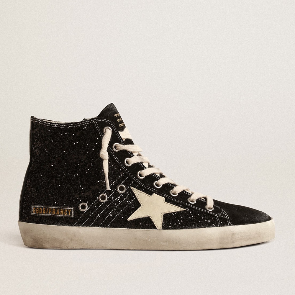 Golden Goose Francy Penstar LTD Sneakers In Glitter With Ivory Star And Black Heel Tab GWF00113.F004558.90232