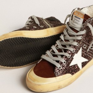 Golden Goose Francy Penstar Sneakers In Brown Glitter With White Leather Star GWF00114.F004048.55520