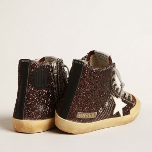 Golden Goose Francy Penstar Sneakers In Brown Glitter With White Leather Star GWF00114.F004048.55520