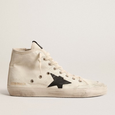 Golden Goose Francy Penstar Sneakers In Canvas With Black Star And Red Stitching GWF00409.F004531.15490