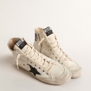 Golden Goose Francy Penstar Sneakers In Canvas With Black Star And Red Stitching GWF00409.F004531.15490