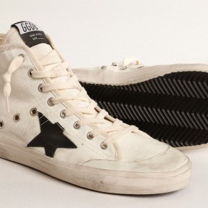 Golden Goose Francy Penstar Sneakers In Canvas With Black Star And Red Stitching GWF00409.F004531.15490