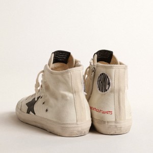 Golden Goose Francy Penstar Sneakers In Canvas With Black Star And Red Stitching GWF00409.F004531.15490