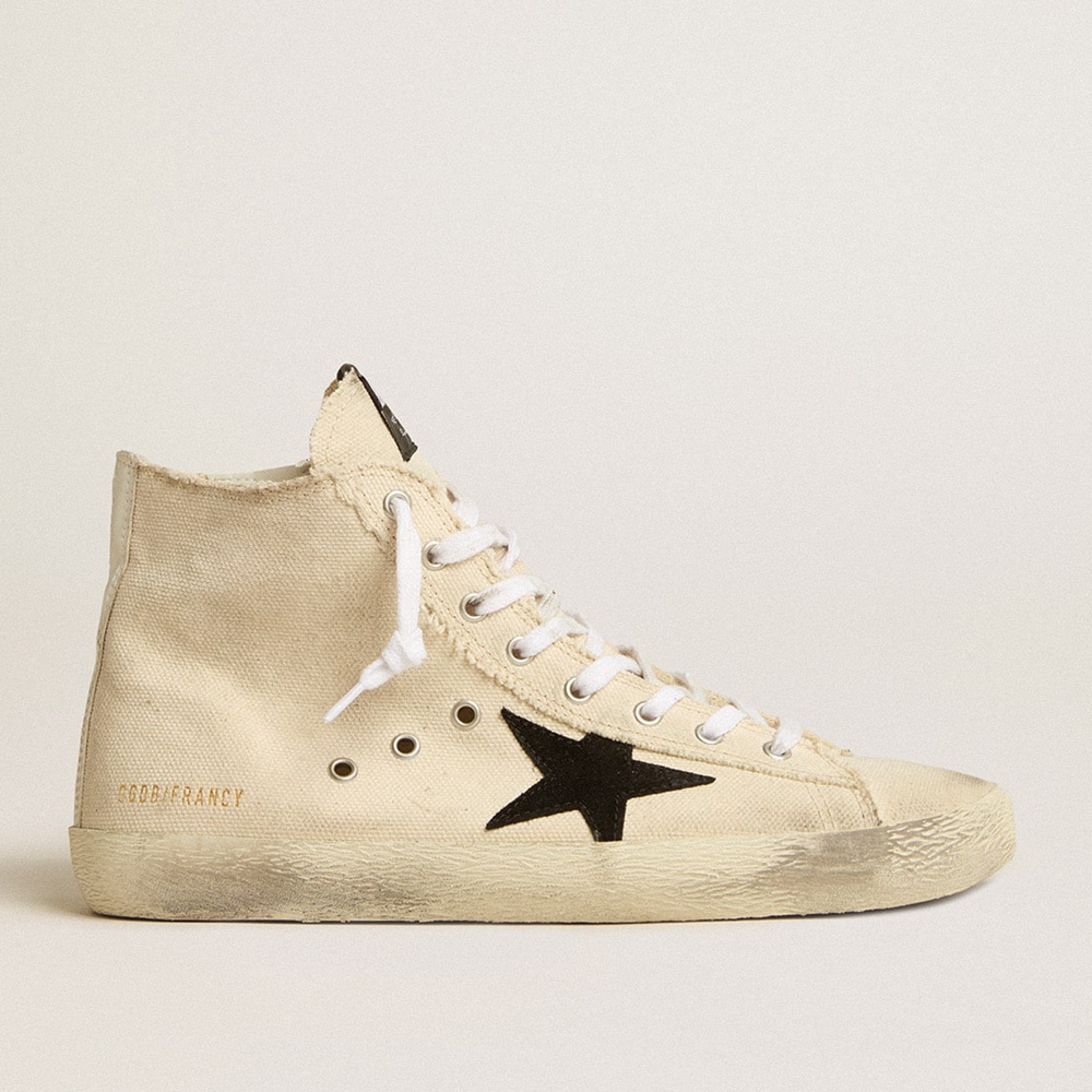 Golden Goose Francy Penstar Sneakers In Canvas With Black Suede Star And Leather Heel Tab GMF00113.F005225.10283