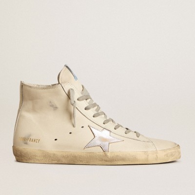 Golden Goose Francy Penstar Sneakers In White Leather With Silver Metallic Leather Star GMF00113.F005985.11881