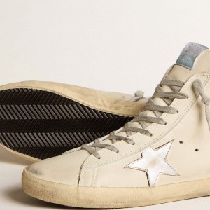 Golden Goose Francy Penstar Sneakers In White Leather With Silver Metallic Leather Star GMF00113.F005985.11881