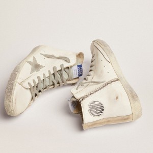 Golden Goose Francy Sneakers In Leather With Silver Suede Star GMF00113.F000319.10274