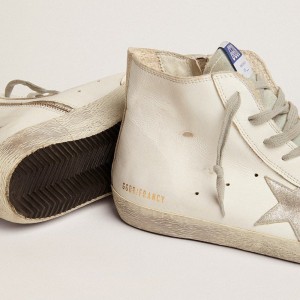 Golden Goose Francy Sneakers In Leather With Silver Suede Star GMF00113.F000319.10274