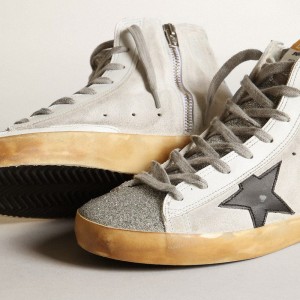 Golden Goose Francy Sneakers In White Suede With Black Leather Star GWF00113.F003367.10250