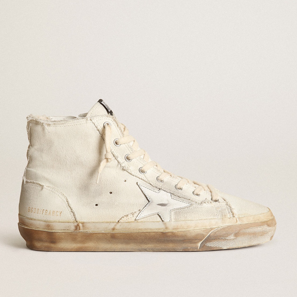 Golden Goose Francy Sneakers In Ivory Canvas With White Leather Star GMF00337.F003448.15385