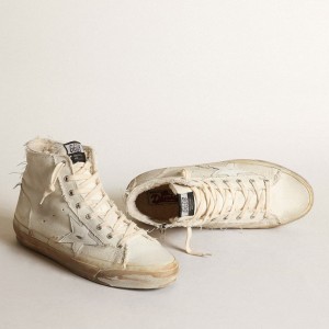 Golden Goose Francy Sneakers In Ivory Canvas With White Leather Star GMF00337.F003448.15385