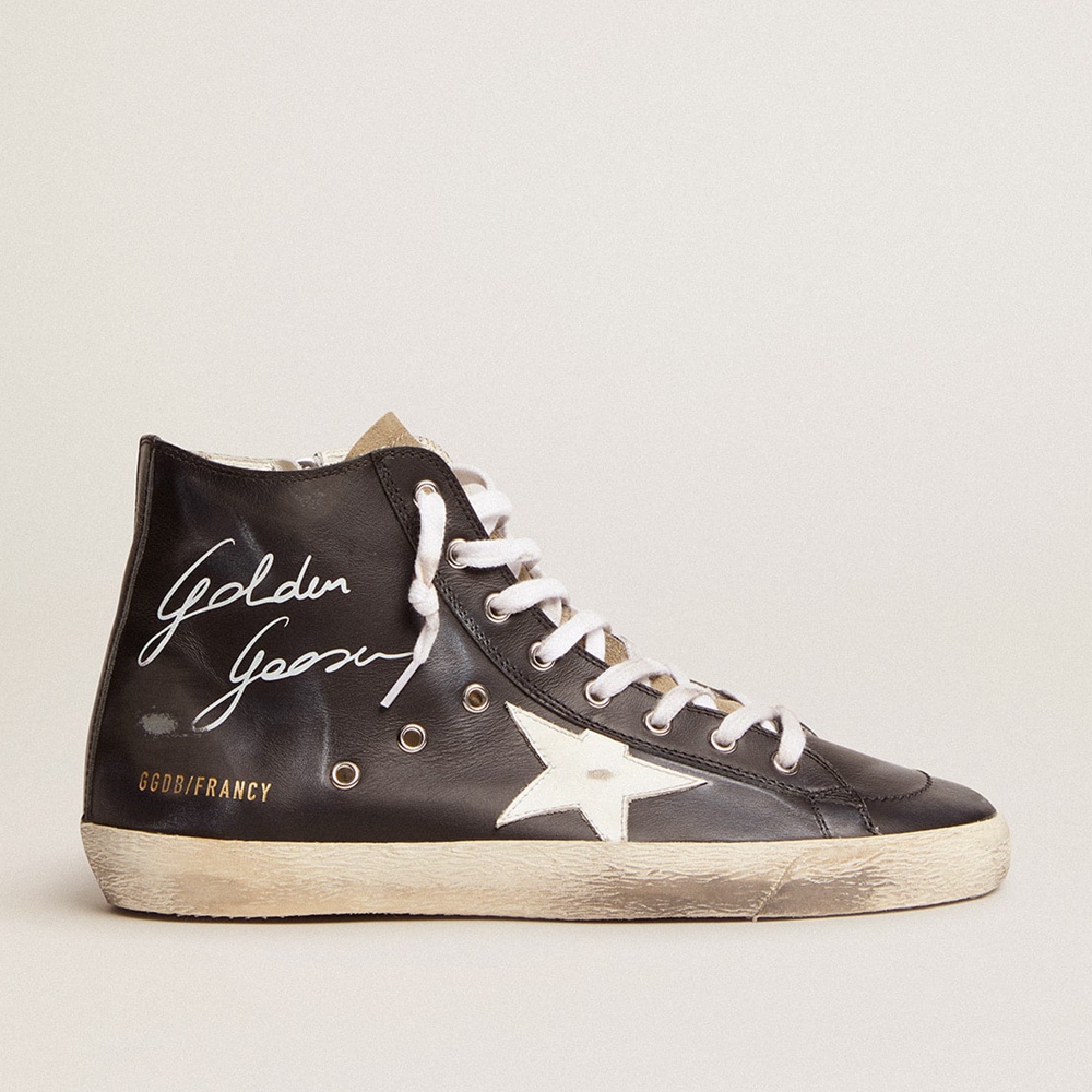 Golden Goose Francy Sneakers With Black Leather Upper And White Leather Star GMF00113.F002783.90313