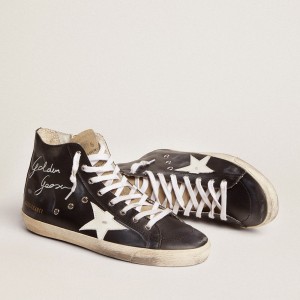 Golden Goose Francy Sneakers With Black Leather Upper And White Leather Star GMF00113.F002783.90313