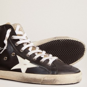 Golden Goose Francy Sneakers With Black Leather Upper And White Leather Star GMF00113.F002783.90313