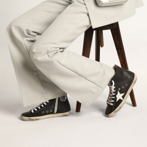 Golden Goose Francy Sneakers With Black Leather Upper And White Star GWF00113.F002783.90313