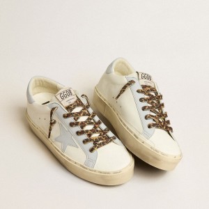 Golden Goose Hi Star LTD Sneakers In Leather With Light Blue Leather Star And Heel Tab GWF00118.F005117.10492