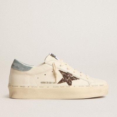 Golden Goose Hi Star LTD Sneakers With Hazelnut Glitter Star And Light Blue Suede Heel Tab GWF00118.F005900.11864