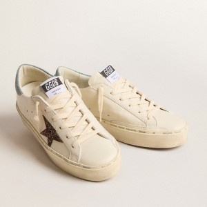 Golden Goose Hi Star LTD Sneakers With Hazelnut Glitter Star And Light Blue Suede Heel Tab GWF00118.F005900.11864