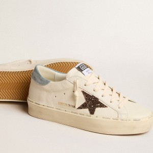 Golden Goose Hi Star LTD Sneakers With Hazelnut Glitter Star And Light Blue Suede Heel Tab GWF00118.F005900.11864