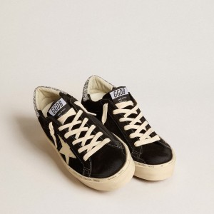 Golden Goose Hi Star Sneakers In Black Leather With Silver Glitter Heel Tab GWF00118.F005045.90201