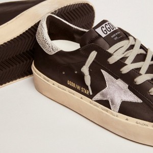 Golden Goose Hi Star Sneakers In Black Leather With Silver Laminated Leather Star GWF00118.F000328.90179