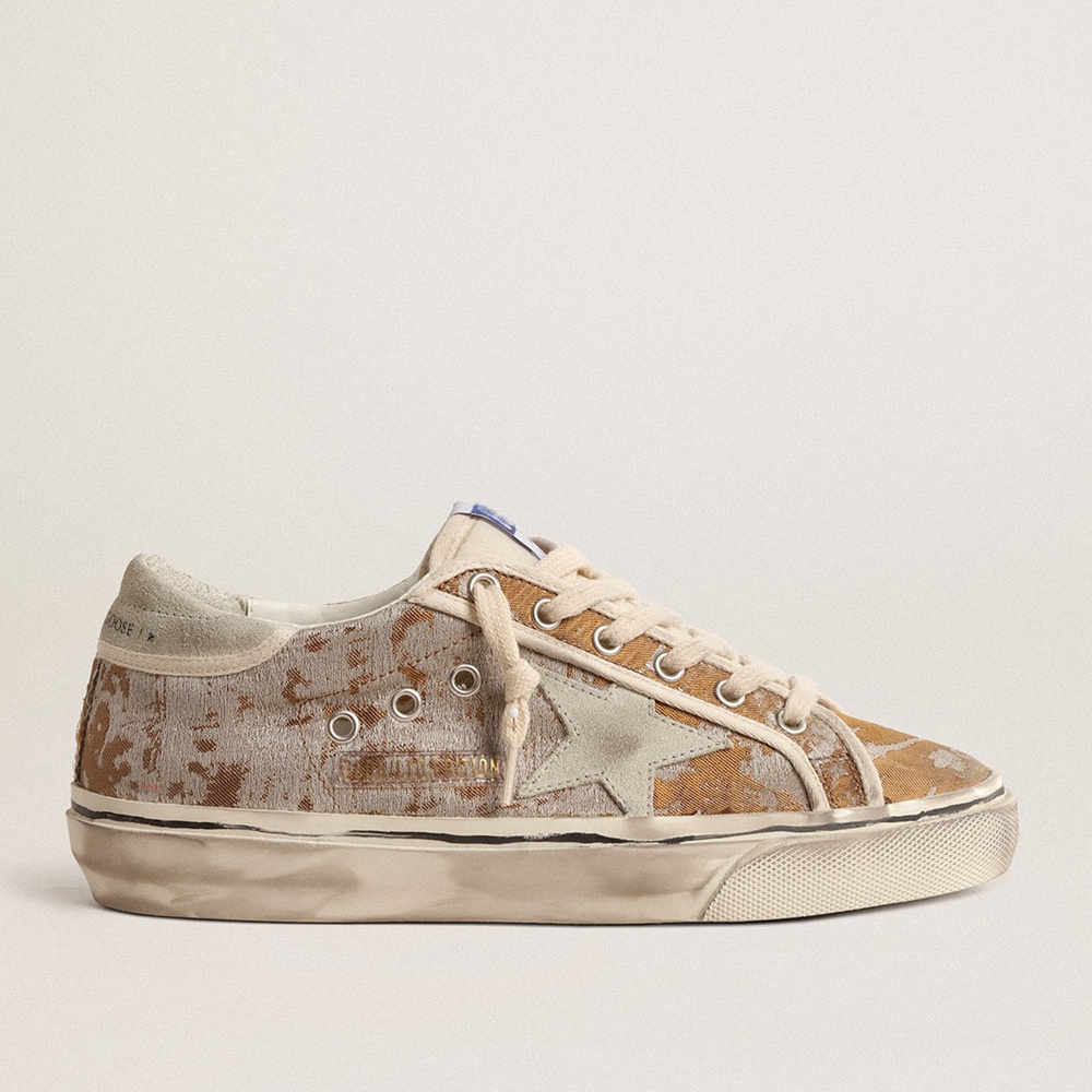 Golden Goose Hi Star Sneakers In Bronze Jacquard Fabric With Ice-gray Suede Star GWF00589.F004636.82311