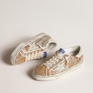 Golden Goose Hi Star Sneakers In Bronze Jacquard Fabric With Ice-gray Suede Star GWF00589.F004636.82311