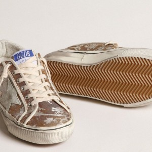 Golden Goose Hi Star Sneakers In Bronze Jacquard Fabric With Ice-gray Suede Star GWF00589.F004636.82311