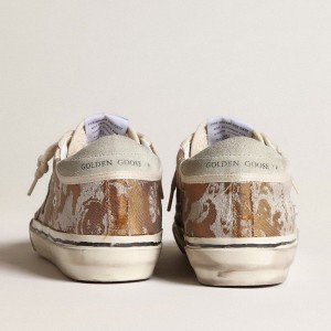 Golden Goose Hi Star Sneakers In Bronze Jacquard Fabric With Ice-gray Suede Star GWF00589.F004636.82311