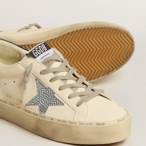 Golden Goose Hi Star Sneakers In Nappa With Swarovski Crystal Star And Dark Blue Leather Heel Tab GWF00119.F005118.11506