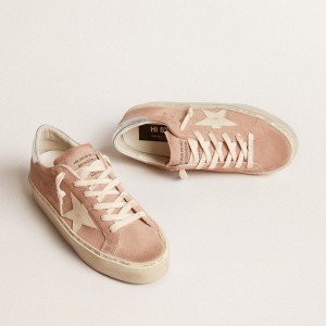 Golden Goose Hi Star Sneakers In Pink Suede With Cream Star And Silver Leather Heel Tab GWF00118.F005857.25726