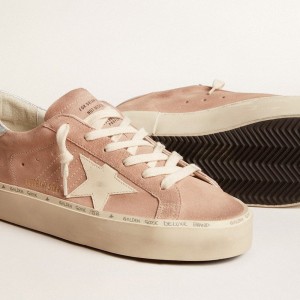 Golden Goose Hi Star Sneakers In Pink Suede With Cream Star And Silver Leather Heel Tab GWF00118.F005857.25726