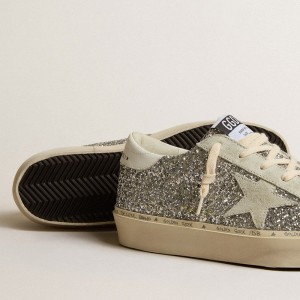 Golden Goose Hi Star Sneakers In Silver Glitter With Suede Star And White Heel Tab GWF00118.F005100.70287