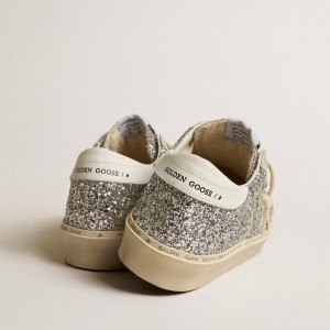 Golden Goose Hi Star Sneakers In Silver Glitter With Suede Star And White Heel Tab GWF00118.F005100.70287