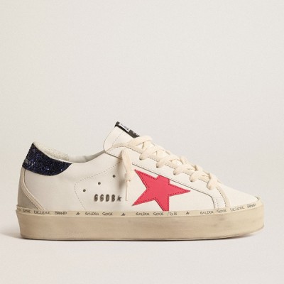 Golden Goose Hi Star Sneakers With Fuchsia Leather Star And Blue Glitter Heel Tab GWF00119.F004557.11492