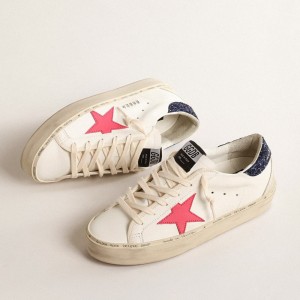 Golden Goose Hi Star Sneakers With Fuchsia Leather Star And Blue Glitter Heel Tab GWF00119.F004557.11492