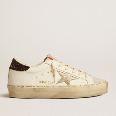 Golden Goose Hi Star Sneakers With Platinum Metallic Leather Star And Glitter Heel Tab GWF00118.F005115.11271